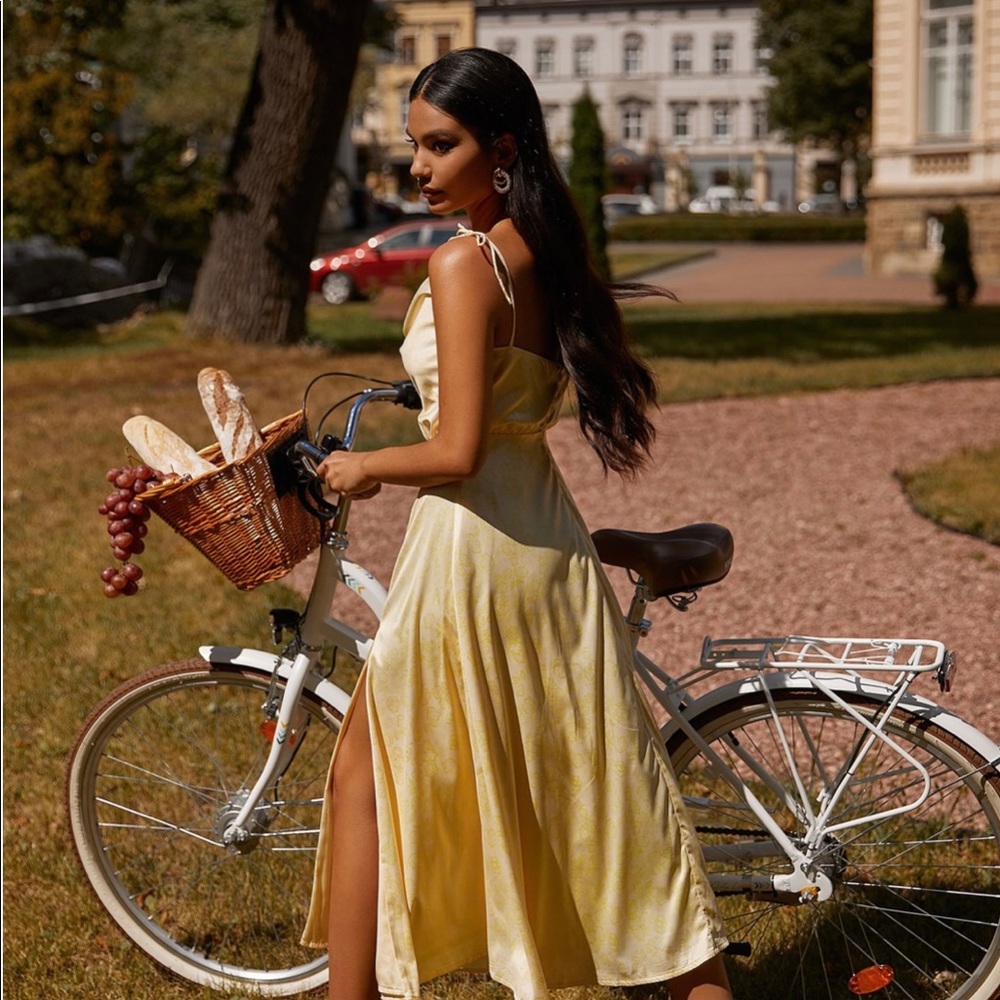 Yellow Satin Midi Dress